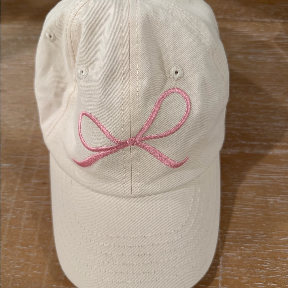 Neutral Baseball Cap w/ Pink Bow Embroidery